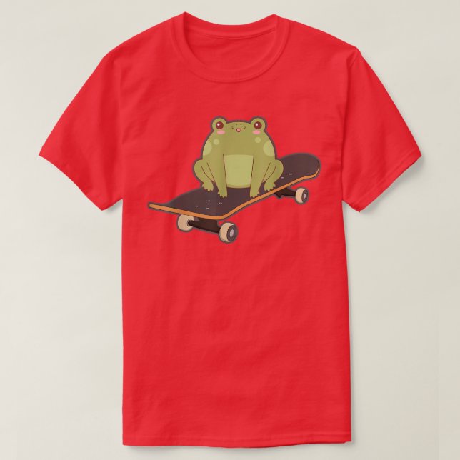 Frog Skateboard Funny Kawaii Toad Playing Japanese T-Shirt (Design Front)