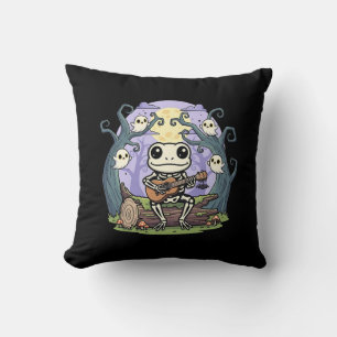 Frog Skeleton Playing Ukulele with Ghosts Cushion