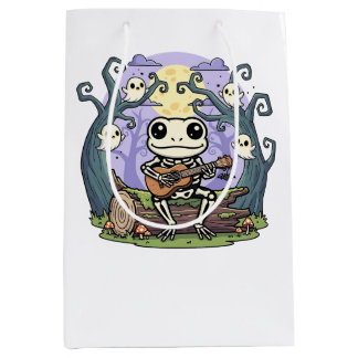 Frog Skeleton Playing Ukulele with Ghosts Medium Gift Bag