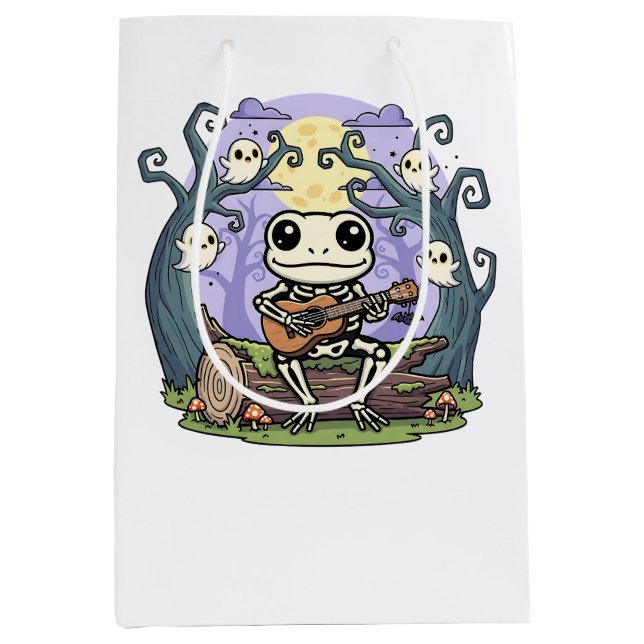 Frog Skeleton Playing Ukulele with Ghosts Medium Gift Bag (Front)