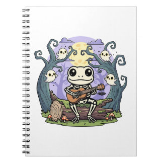 Frog Skeleton Playing Ukulele with Ghosts Notebook