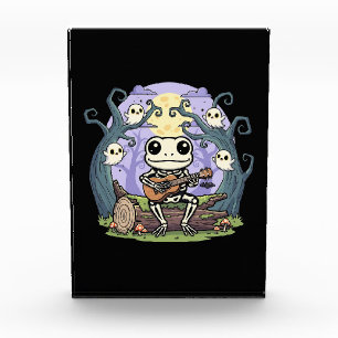 Frog Skeleton Playing Ukulele with Ghosts Photo Block