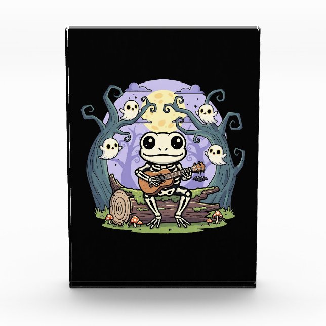 Frog Skeleton Playing Ukulele with Ghosts Photo Block (Front)