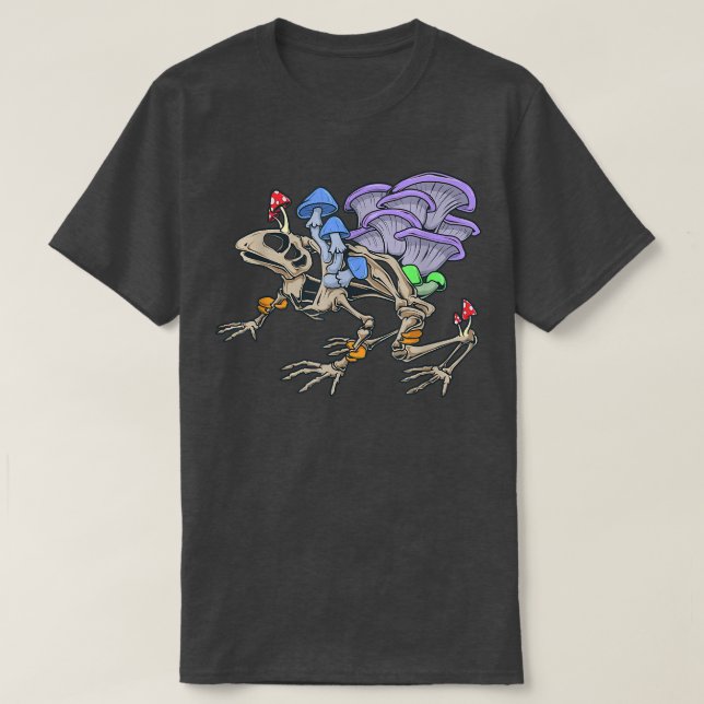 Frog skeleton with mushrooms T-Shirt (Design Front)