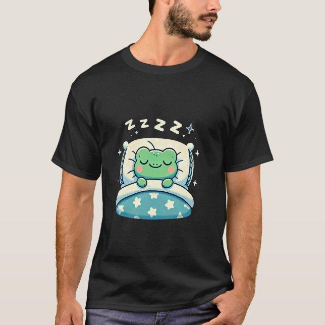 Frog Sleeping In Bed At Night Time T-Shirt (Front)