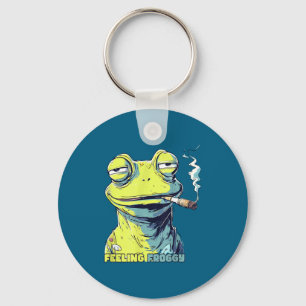 Frog Smoking Cigarette Funny Froggy Illustration Key Ring