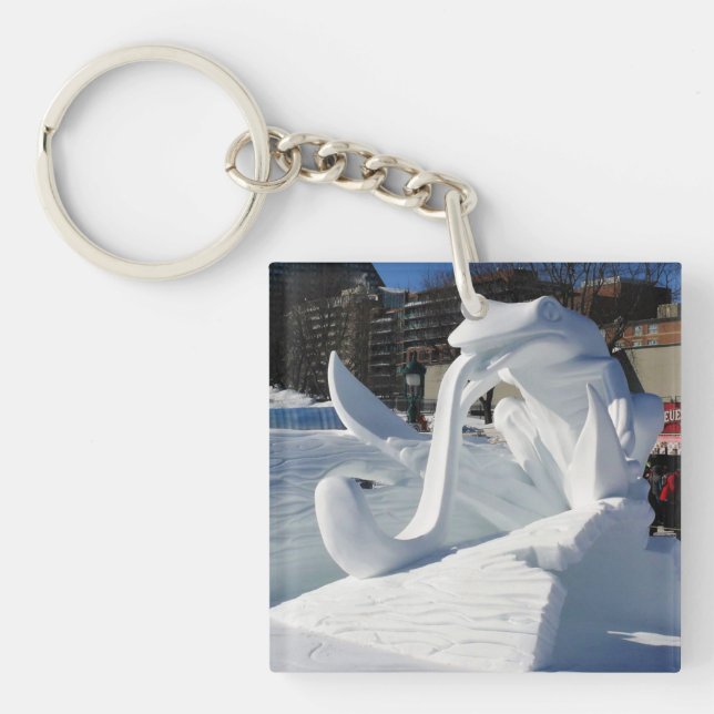 Frog Snow Sculpture, Quebec, Canada Key Ring (Front)