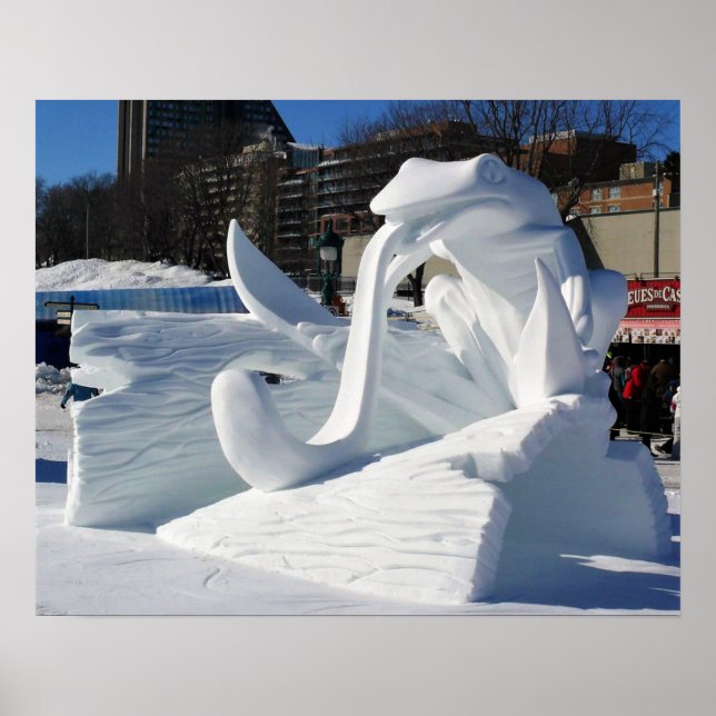 Frog Snow Sculpture, Quebec, Canada Poster (Front)