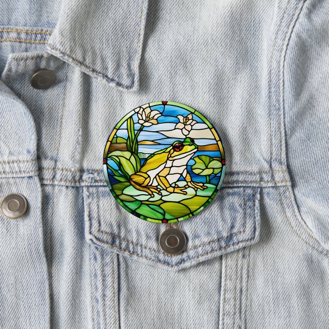 Frog Stained Glass Design Printed on Button (In Situ)
