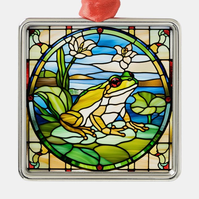 Frog Stained Glass Ornament Printed on Ceramic (Front)