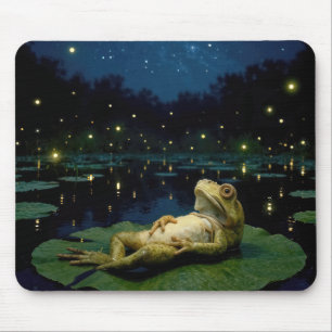Frog Staring at Stars and Fireflies Mouse Pad