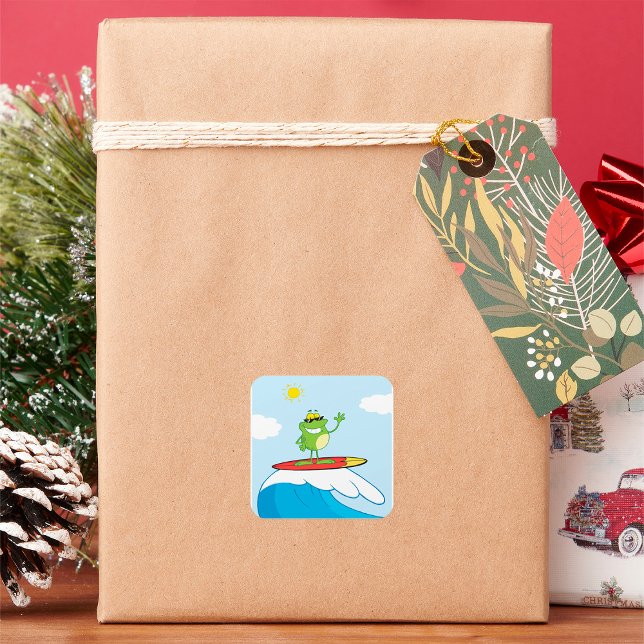 Frog Surfing A Wave Square Sticker (Creator Uploaded)