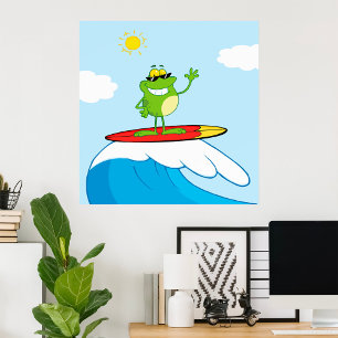 Frog Surfing On A Wave Poster