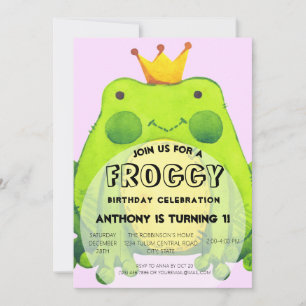 Frog Theme 1st Birthday Party Kids Invitation