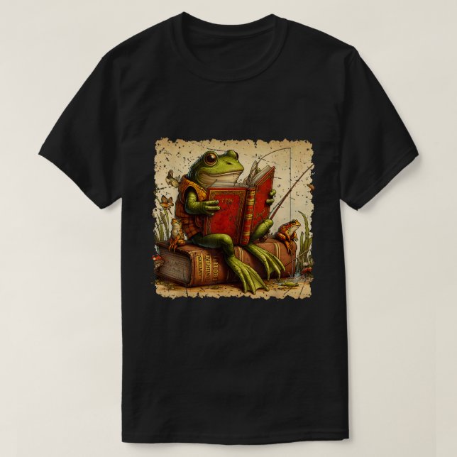 Frog Toad Fishing Classic Book Frog Reading Book T-Shirt (Design Front)