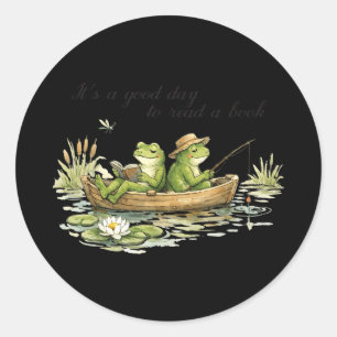 Frog toad read book teachers students kids book classic round sticker