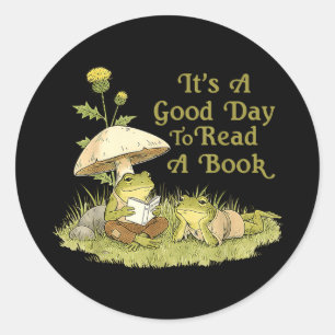 Frog toad read book teachers students kids book classic round sticker