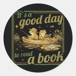 Frog toad read book teachers students kids book classic round sticker