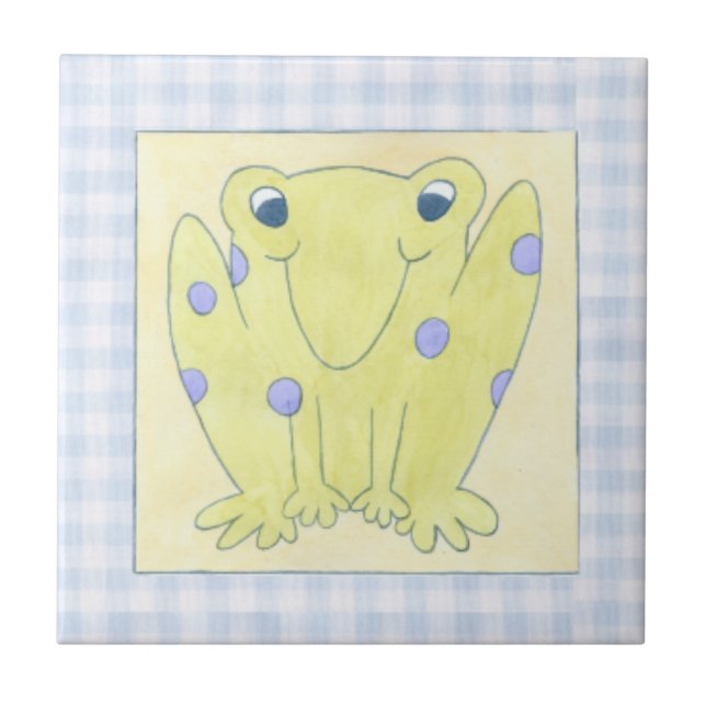 Frog Trio on Gingham Cloth Ceramic Tile (Front)