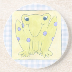 Frog Trio on Gingham Cloth Coaster