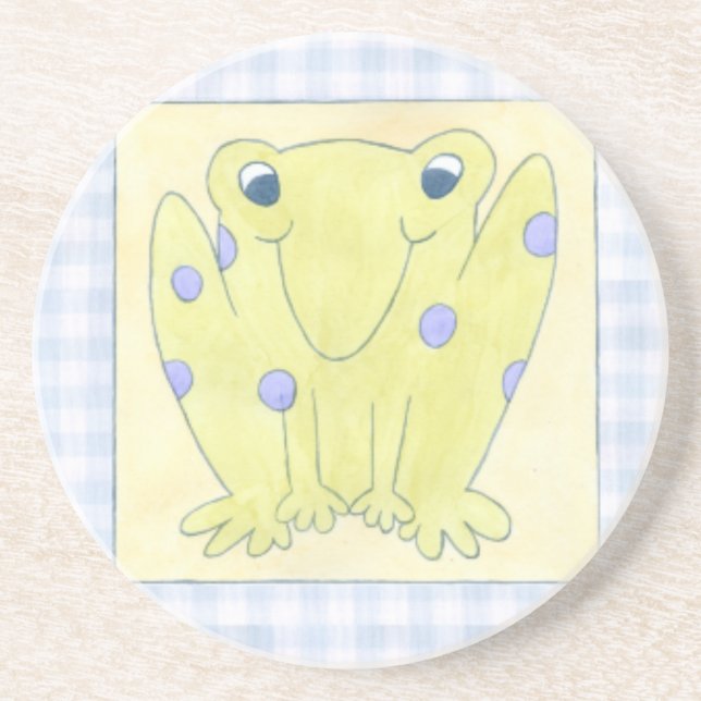 Frog Trio on Gingham Cloth Coaster (Front)