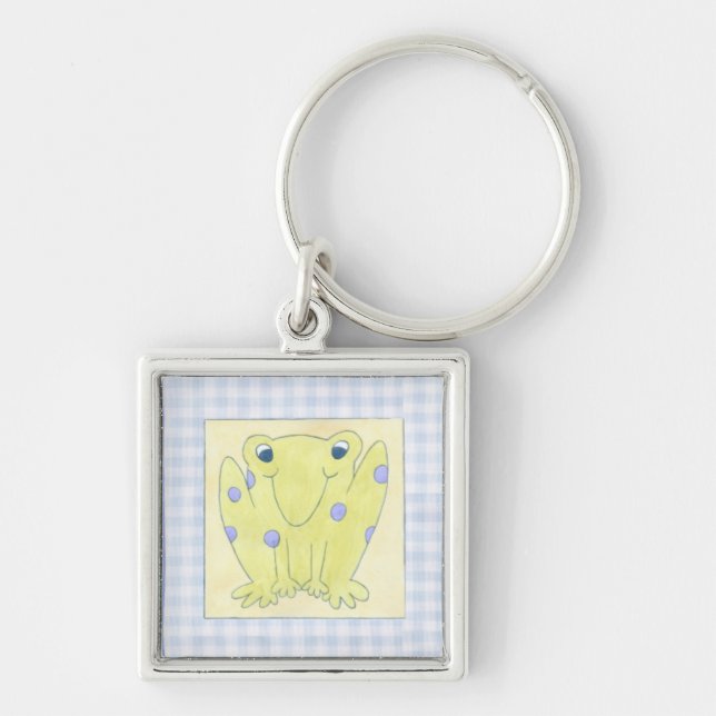 Frog Trio on Gingham Cloth Key Ring (Front)
