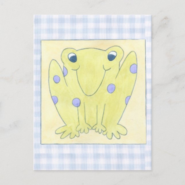 Frog Trio on Gingham Cloth Postcard (Front)