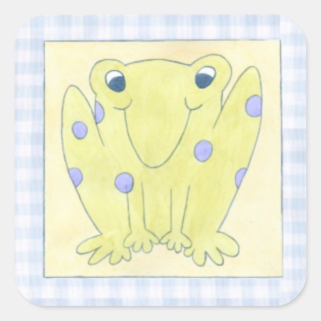 Frog Trio on Gingham Cloth Square Sticker (Front)