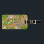Frog Tropical Summer Beach Vacation | Personalised Luggage Tag<br><div class="desc">This pretty,  custom luggage tag includes an original drawing of a frog surrounded by hand-drawn tropical leaves and flowers. The background image is made to look like burlap. Use the template to easily add your own name and more information to the back.</div>