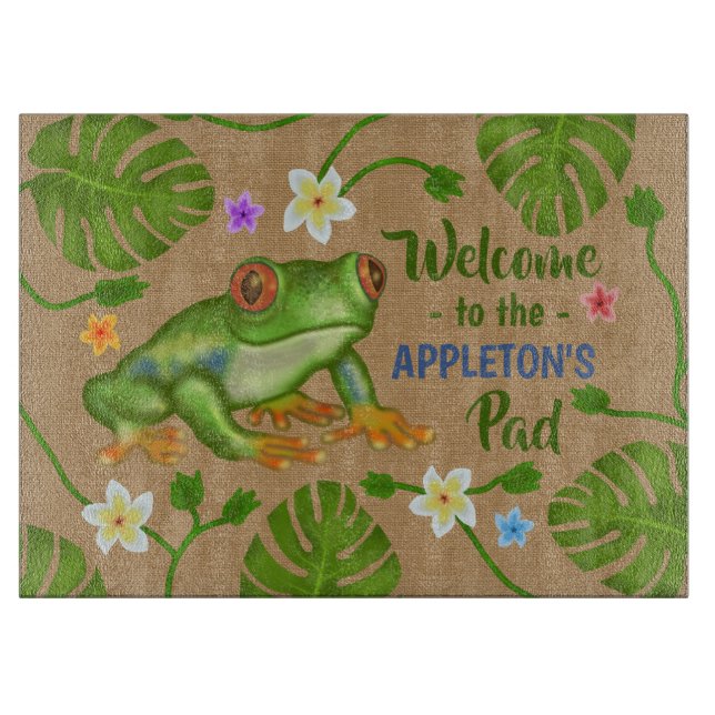 Frog Tropical Welcome to the Pad Personalised Name Cutting Board (Front)