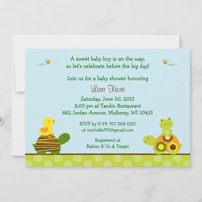 Frog Turtle Duck Baby Shower Invitations (Front)