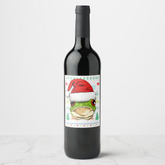 Frog Ugly Christmas Santa Hat Xmas Kids Boys Girls Wine Label