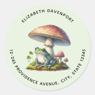 Frog Under a Mushroom Cute Nature Address Classic Round Sticker