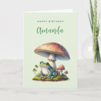 Frog Under a Mushroom Cute Nature Birthday