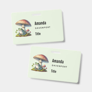 Frog Under a Mushroom Cute Nature Business ID Badge