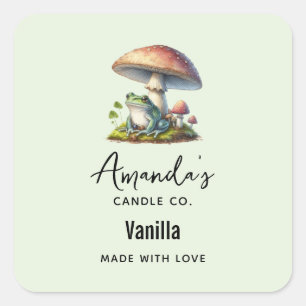 Frog Under a Mushroom Cute Nature Candle Business Square Sticker