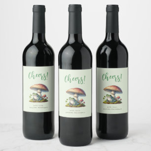 Frog Under a Mushroom Cute Nature Cheers Wine Label