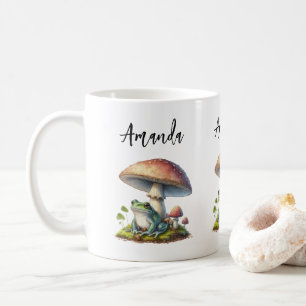 Frog Under a Mushroom Cute Nature Coffee Mug