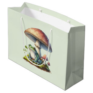 Frog Under a Mushroom Cute Nature Large Gift Bag