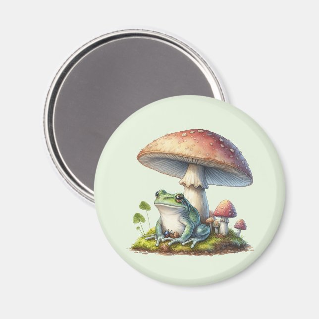 Frog Under a Mushroom Cute Nature Magnet (Front/Back)