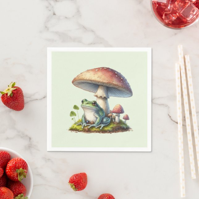 Frog Under a Mushroom Cute Nature Napkin (Insitu)