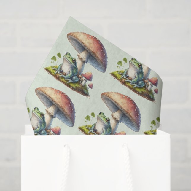 Frog Under a Mushroom Cute Nature Pattern Tissue Paper (Gift Bag)