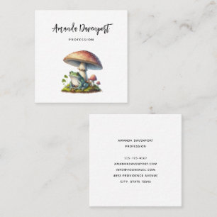  Frog Under a Mushroom Cute Nature Square Business Card