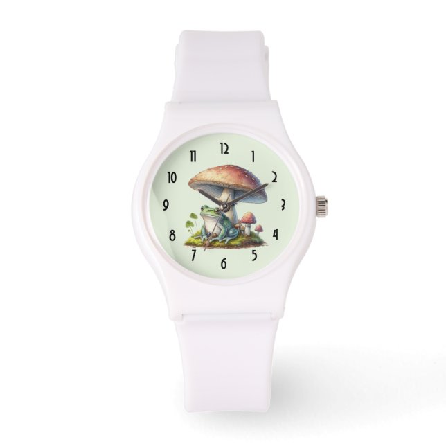 Frog Under a Mushroom Cute Nature Watch (Front)