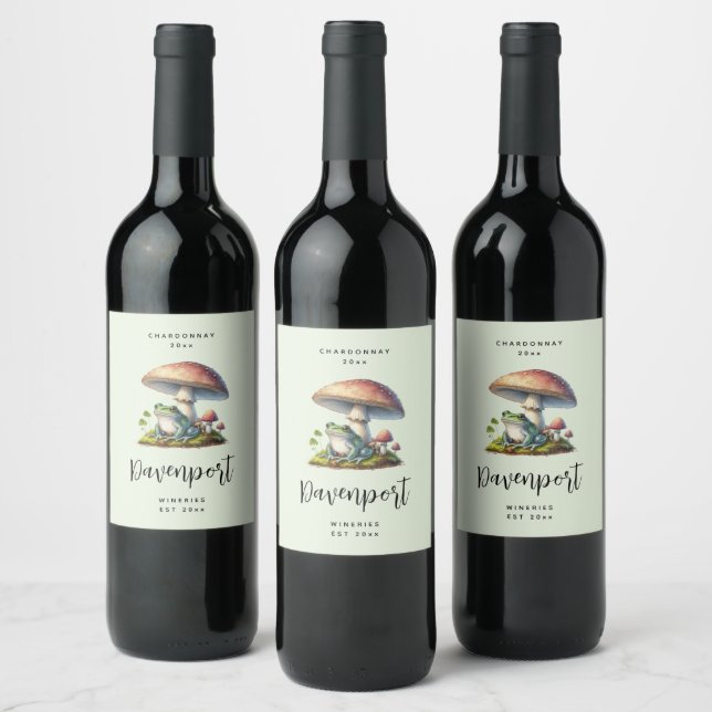 Frog Under a Mushroom Cute Nature Wine Making Label (Bottles)