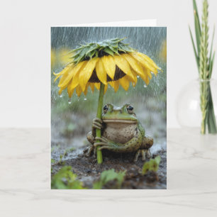 Frog Under a Sunflower Thinking of You Card