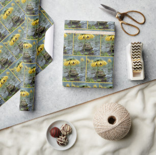 Frog Under a Sunflower Umbrella in Rain Wrapping Paper