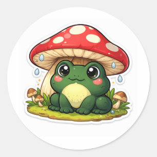 Frog Under An Oversized Mushroom Classic Round Sticker