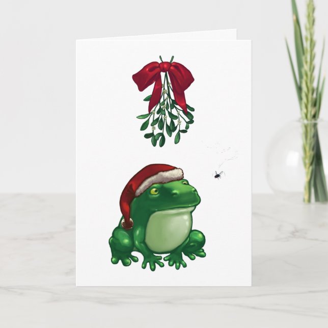 Frog Under Mistletoe Holiday Card (Front)