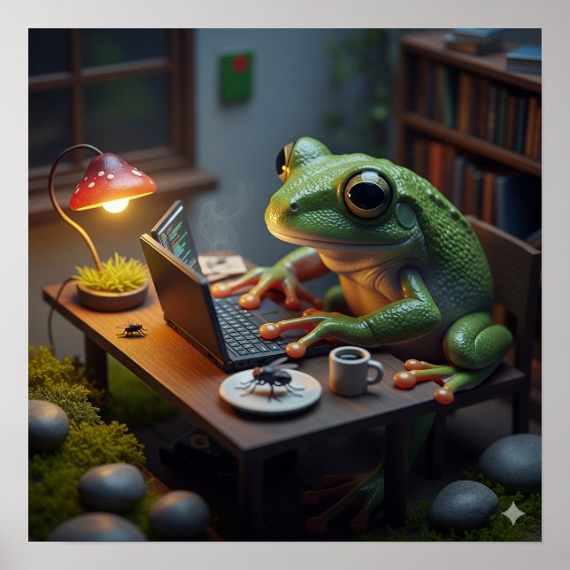 Frog Using a Computer Poster (Front)